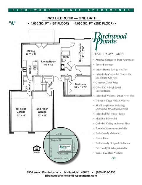 Floor plan for 2 beds, 1 bath, 1050 sqft